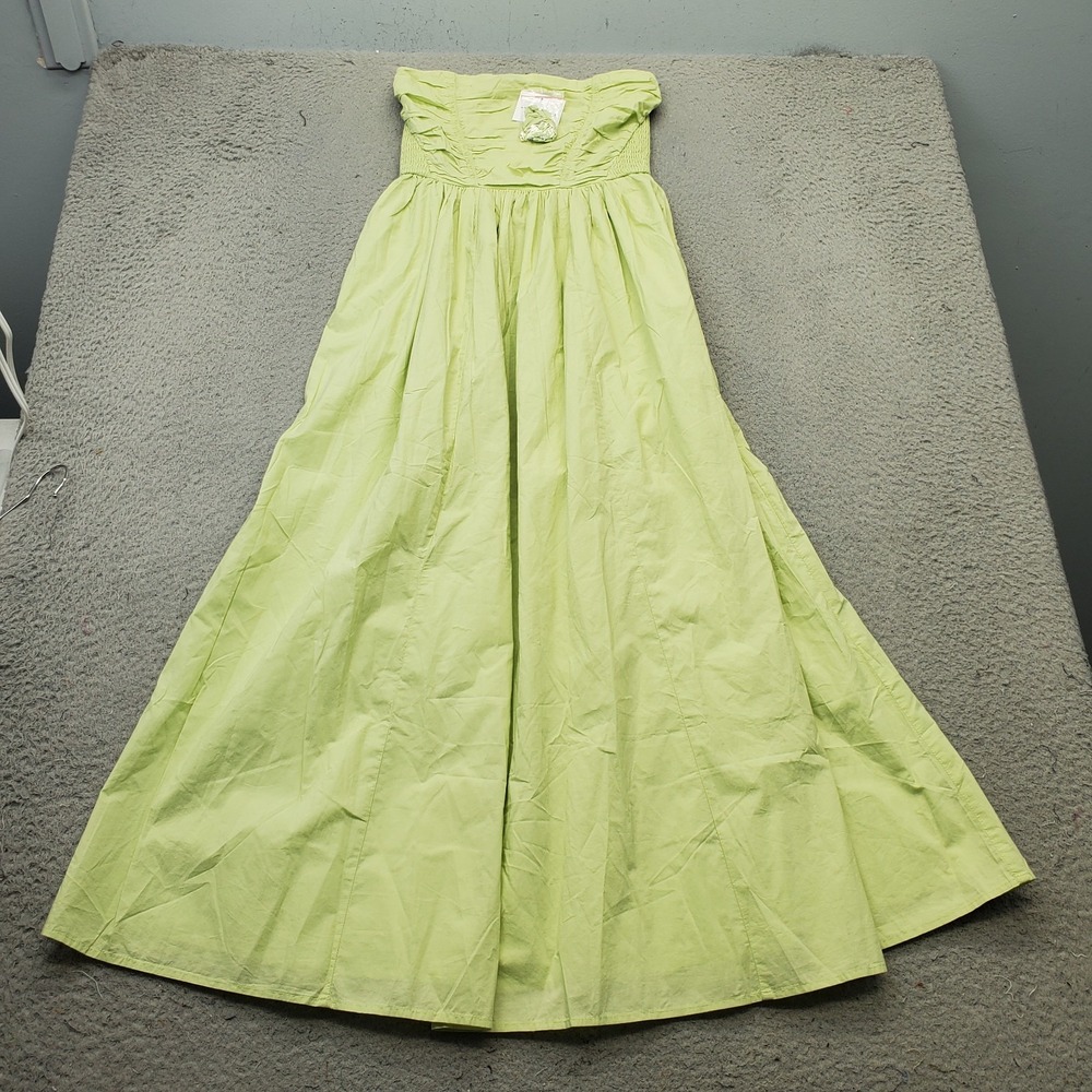 American Eagle Tube Maxi Dress Womens Small Green Pleated Smocked Lightweight